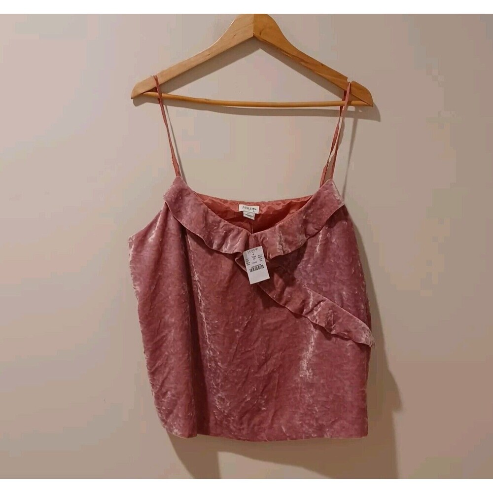 NWT J. Crew Pink Velvet Ruffle Cami Top PAjustable Straps V Neck Size 2XL